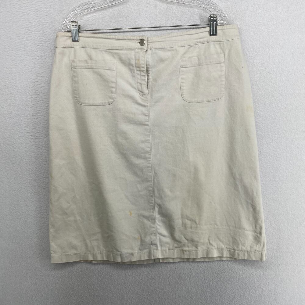EILEEN FISHER Skirt L Cotton Stretch Canvas Straight Knee Lengt Pocket Off White